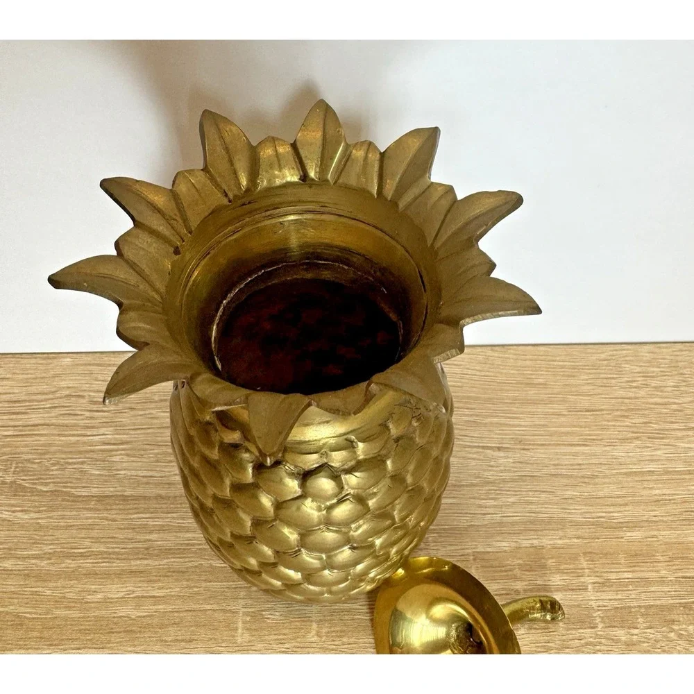 Vintage Solid Brass Pineapple Lidded Trinket Jar Hollywood Regency Decor